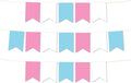 Andaz Press Hanging Pennant Banner with String, Pink, White, Baby Blue, 1-Set, 24 Pennants, Approx. 12-Feet Long, Baby Shower Gender Reveal Theme Colored Supplies