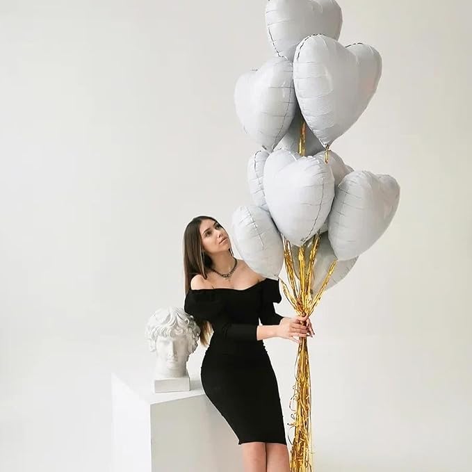 Grey Heart Foil Balloons - 10PCS Heart Shaped 18inch Love Balloons for Valentines, Weddings, Birthdays & Anniversaries