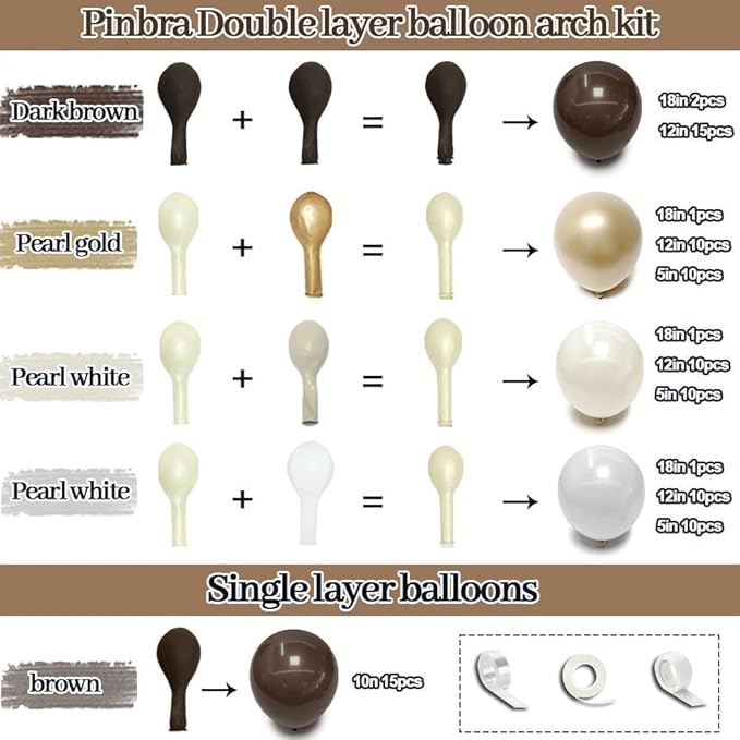 Brown White Balloon Garland Double Stuffed Dark Brown Beige Sand White Pearl Gold Balloon Arch Kit for Neutral Baby Shower Birthday Wedding Woodland Teddy Bear Party Decorations