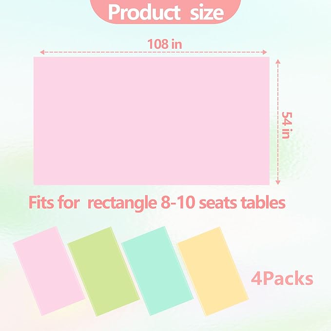 4 Pack Pastel Table Cloths for Parties,Pastel Plastic Tablecloth,54x108 Inch Disposable Rainbow Rectangle Table Cover for Birthday Wedding Baby Shower Party Decoration
