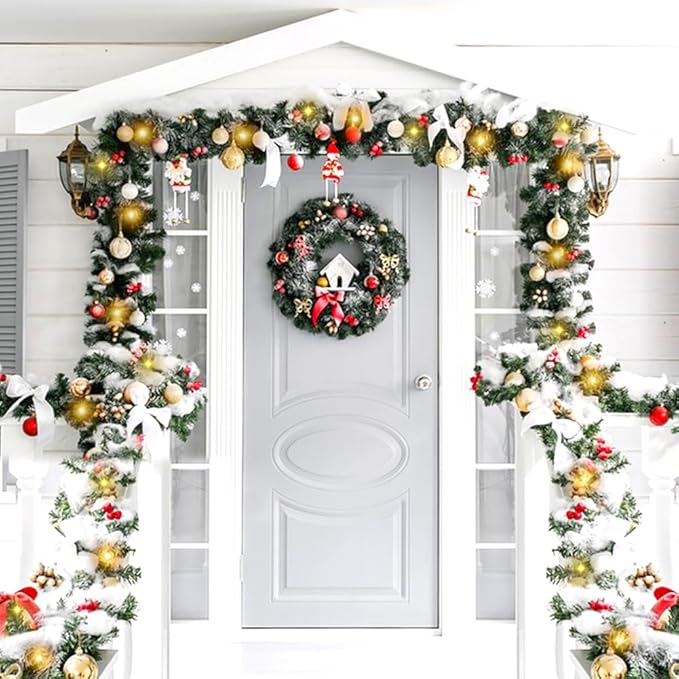 Garland Christmas Decorations, 9ft Christmas Garland with Pine for Mantle Table Stair Cedar Garland Christmas Decorations Indoor Outdoor Xmas Party Home Decor