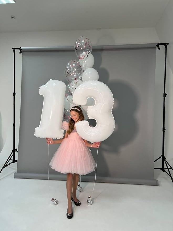 3 Birthday Balloons, 40 Inch 3 Balloon for Birthday Party Decoration, White Number 3 Ballon for 3, 13, 23, 39 Celebration, Men and Women, Wedding, Anniversary Decor
