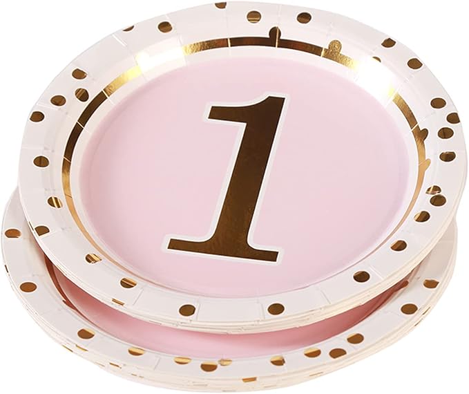 MaitianGuyou 100 Pcs 1st Party Supplies Kit, Birthday Party Plates Set - 9 & 7 Inch Paper Plates & Cups Straws for Parties, Holiday, Christmas, Baby Shower Decorations