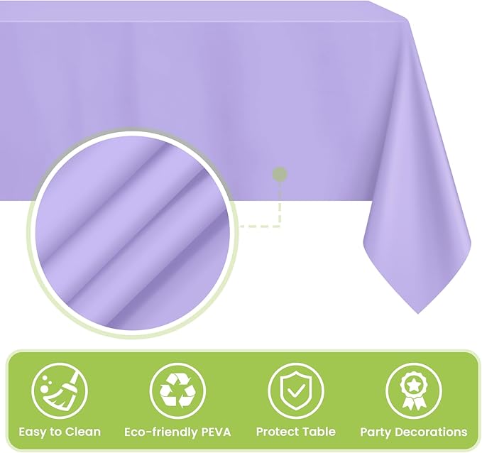 Mulbozy Light Purple Plastic Table Cloth Disposable 4 Pack, 54 × 108 Inch Tablecloths Rectangle, Lavender Plastic Table Cover for Party Decor