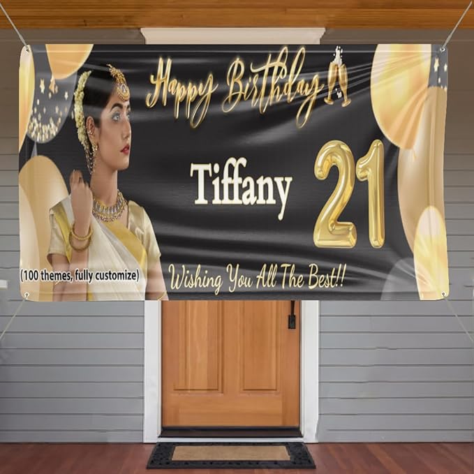 Custom Happy Birthday Vinyl Banner Sign, Personalized Party Backdrop, Gift, and Decoration - From NiceMemoryLLC. (Party colors)