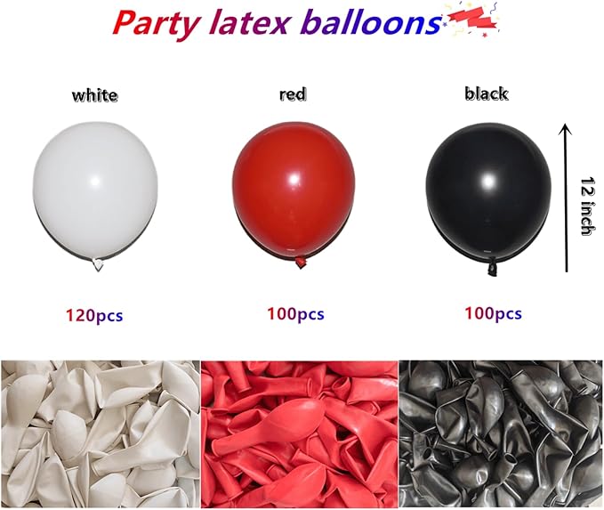 320 Pcs Red Black Balloons 12 Inch Black Red and White Bulk Latex Balloon, for Birthdays Weddings Party Graduation Racing Car Poker Card Decorations Supplies