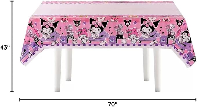 2pcs Pink Cat Tablecloth Cute Anime Themed Party Supplies Tablecover Perfect for Birthday Celebration and Party Decorations (70x42.9 inch) (Pink korm)