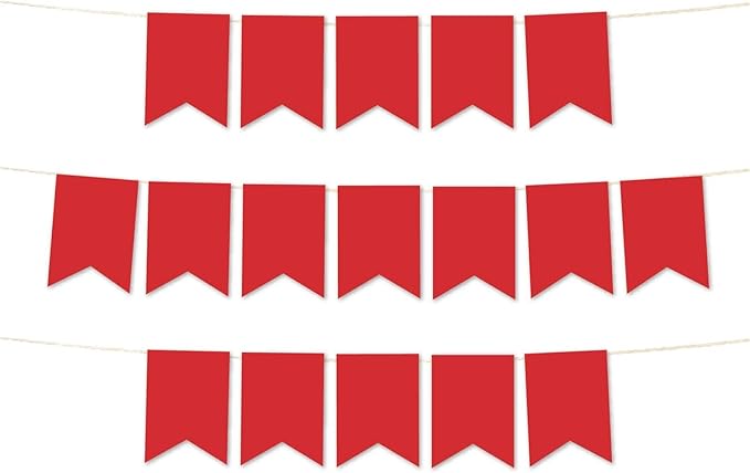 Andaz Press Hanging Pennant Banner with String, Red, 1-Set, 24 Pennants, Approx. 12-Feet Long