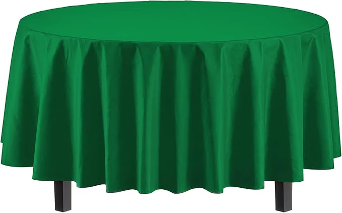 Exquisite Party Solids 6-Pack Premium Plastic Tablecloth 84in. Round Plastic Table Cover - Emerald Green