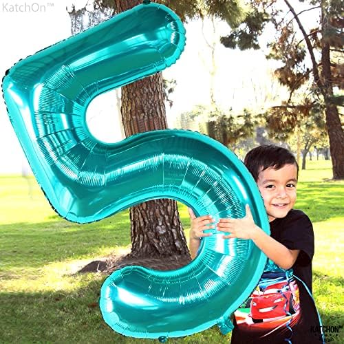 KatchOn Giant Aqua Blue Number 5 Balloon - 40 Inch | Teal 5 Balloon for Birthdays | 5th Birthday Decorations