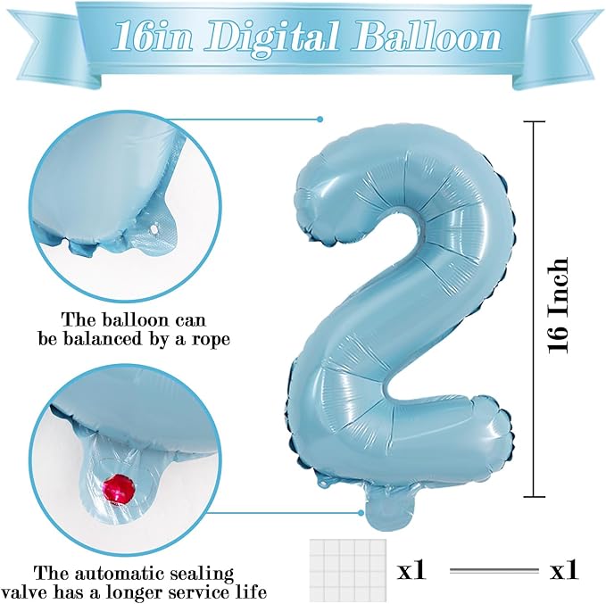 TONIFUL Balloons 16 Inch Light Blue 0-9 Number Mylar Foil Balloons 10 Pcs Custom digitalal Balloons for 2026 New Year Eve Birthday Party Engagement Graduations Anniversary Baby Shower