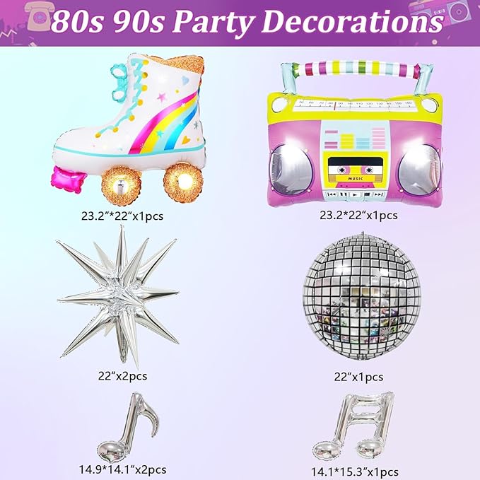 80s 90s Party Decorations, JOGAMS 167Pcs Neon Balloons Arch Kit with Confetti Music Note Star Disco Ball Balloons for 90s 80s Hip Hop Rock Theme Birthday Photo Props Prom Party