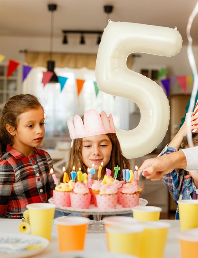 Cream Number 5 Balloons – 40 Inch Giant Foil Number Balloon, Light Cream Number Balloon for Birthday Anniversary Baby Shower Party Decorations