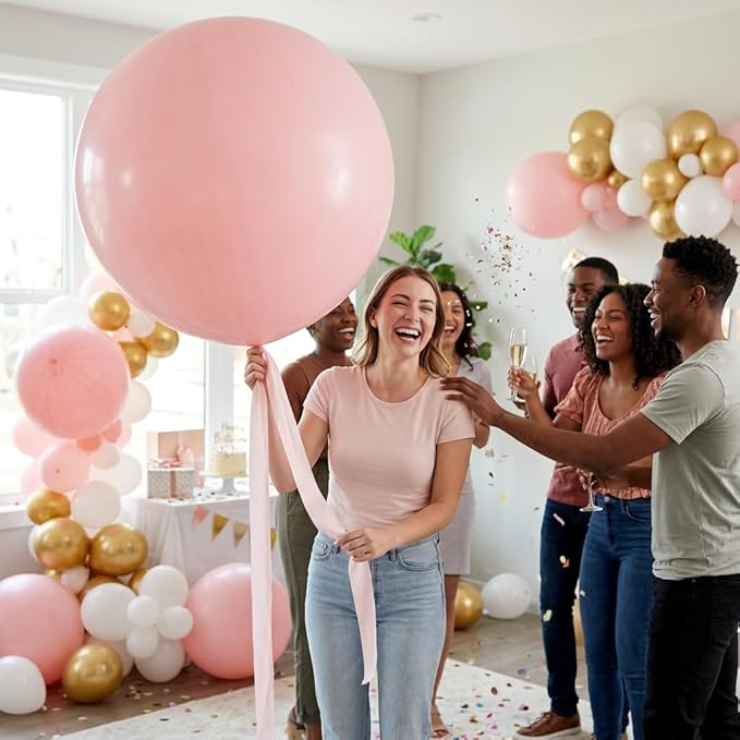 KALOR Light Pink Giant Balloons 36 Inch Large Latex Balloons, 4 Pack Jumbo Round Helium Balloon for Birthday Bridal Shower Wedding Baby Shower Party Decorations