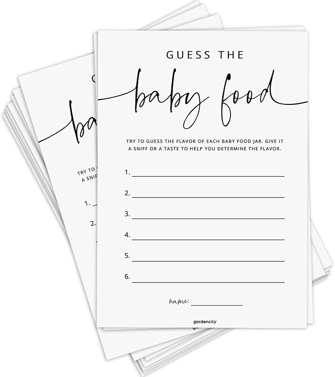 GardenCity Guess the Baby Food Game, Baby Shower Games for Boy or Girl, Gender Neutral, 50 Cards, Minimalist
