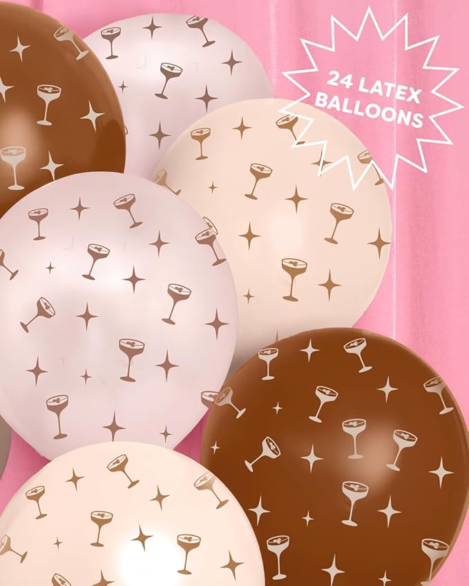 xo, Fetti Brown Espresso Martini Latex Balloons - 24 pk, 12" | Tini Bit Older Birthday, Love Is Brewing Decorations, Party Decor, Coffee Cocktail Gifts, Bachelorette Supplies