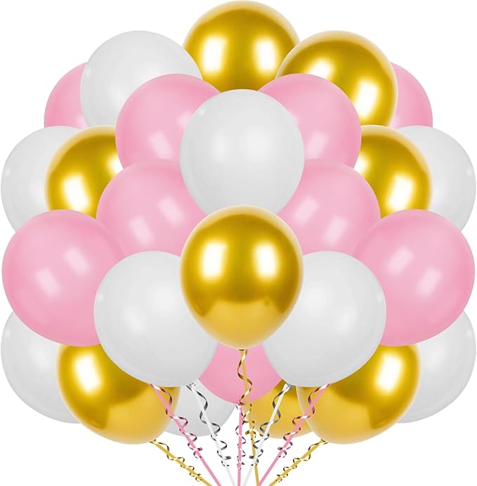 300 Pcs Pink Gold Balloons, 12 Inch Light Pink Metal Gold and White Bulk Latex Balloon, for Birthdays Weddings Baby Shower Party Decorations