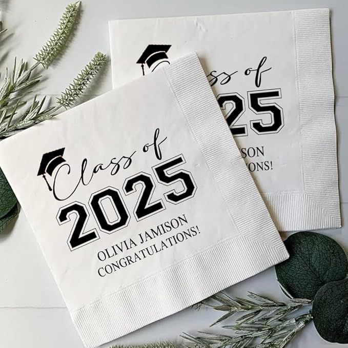Personalized Graduation Party Disposable Napkins, Custom Grad Party Decor, Class Of 2025, Congratulations Grad, Gifts For Graduations Parties Style 3