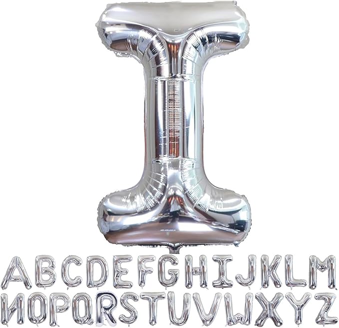 Silver Letter I Balloons 40 inch Large Alphabet I Balloons Silver Helium Foil Letter Balloon Banner for Birthday Party Anniversary Wedding Decoration
