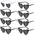 8 Pairs White and Black Heart Sunglasses Bulk for Women, Vintage Cat Eye Mod Style Bride Sunglasses Retro Heart Shaped Glasses for Shopping Traveling Wedding Party Accessories
