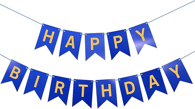 Happy Birthday Banner Decoration with Shiny Letters Glitter BBirthday Banner Sign Birthday Party Decorations Supplies(Blue Gold)