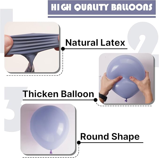 PartyWoo Dusty Blue Balloons 101pcs 12 Inch Boho Dusty Purple Muted Lavender Latex Balloons for Boy Baby Shower Anniversary Bachelorette Graduation Engagement Birthday Party Decorations Blue-F16