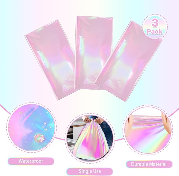 3-Pack Pink Iridescent Tablecloths, Holographic Glittering Foil Disposable Tablecloths, 54 inches x 108 inches, Suitable for Birthday, Wedding, and Holiday Party Decorations