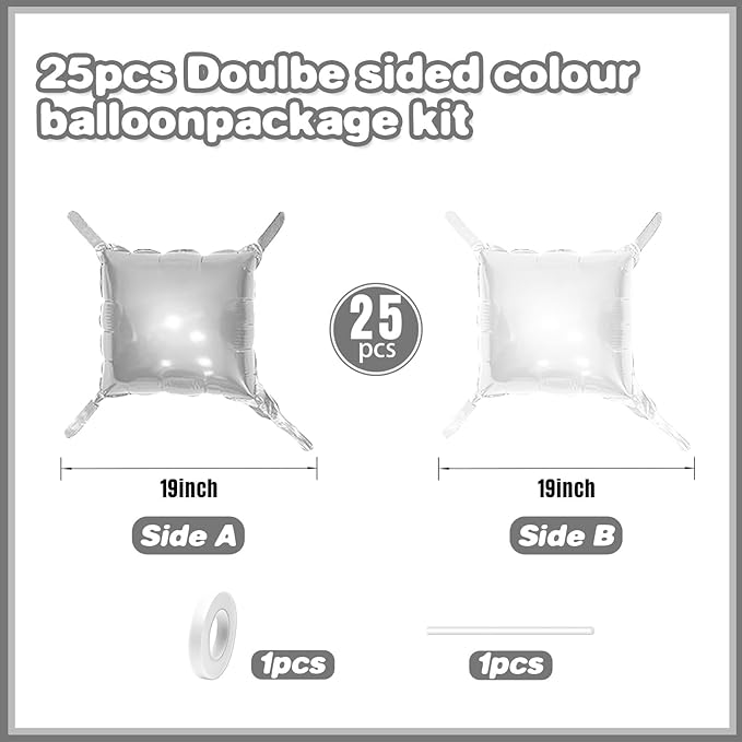 Pearl White and Silver Double Sided Square Foil Balloons Wall,19 Inches Metallic Foil Balloons Tunnel Arch Kit for Bachelorette,Anniversary,Wedding,2026 Graduation,Birthday Party Background Decoration