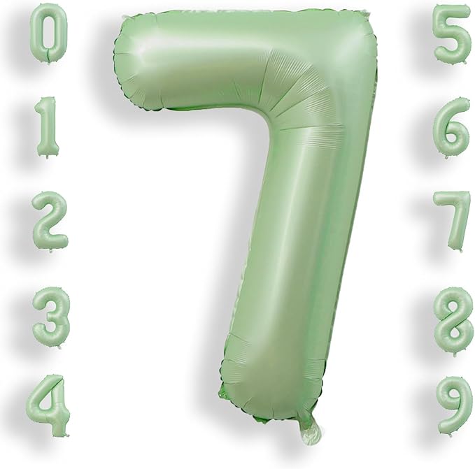 AULE 40 Inch Large 7 Balloon Numbers Sage Green, Big Foil Number Balloons, Giant Helium Happy Birthday Party Decorations for Man and Women, Huge Mylar Anniversary Party Supplies