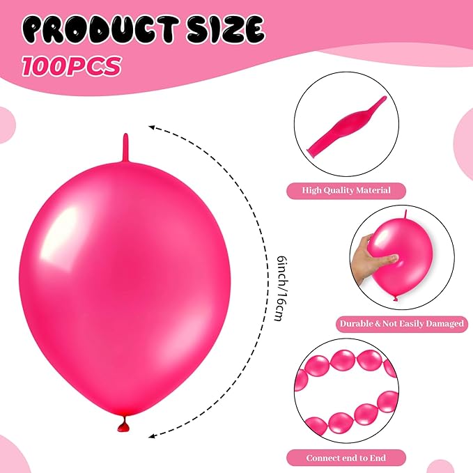 Link Balloons 6 Inch - 100 Pcs Quick Link Balloon Latex Linking Balloons Connected Linkable Balloon Birthday Wedding Party Decorations(Rose)