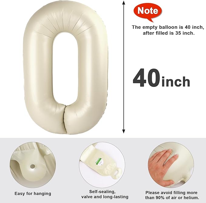 Number 0 Balloons 40 Inch Cream White Number Balloons for 10 20 30 40 50 60 70 80 90 100 Numbers Balloon Birthday Decorations Wedding Event Baby Shower