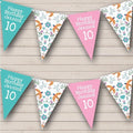 Decorative White Nordic Scandinavian Birds Flowers Personalized Birthday Party Bunting - Hanging Party Decoration - Birthday Party Banner Garland | Decorative Party Supplies