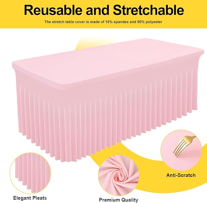 Smiry Spandex Tablecloth, Elastic Fitted Stretch Tablecloth for 6FT Rectangle Tables, Waterproof Washable Table Cover Skirt for Wedding, Banquet & Parties (Pink, 72Lx30Wx30H Inch)
