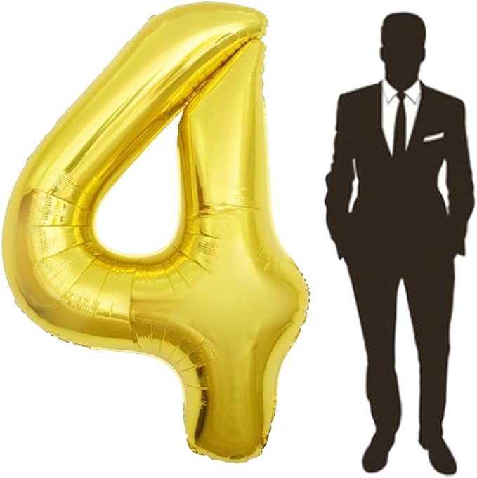 65 Inch Giant gold Foil Number Balloon,Old Children's Birthday Party Helium Balloon Wedding And Celebration Themed Party Decoration Supplies (4 Plus)