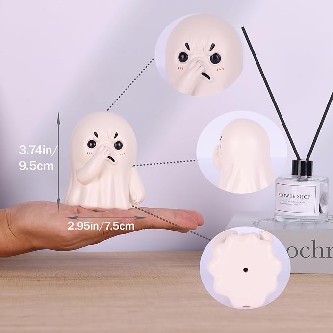 Holding Nose Small Ghost Figurine - Cute Ghost Decor Bathroom Statue, Halloween Decorations Indoor for Desk Porch Mantel Bathroom Shelf Spooky Home Decor, Funny Goth Gifts(Resin)