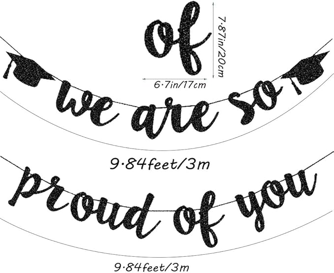 2026 Graduation Banners Party Decorations, Black Glitter We are So Proud of You Graduation Banners Garland for Congratulation Graduations Party Supplies, School, Home, Car Decorations