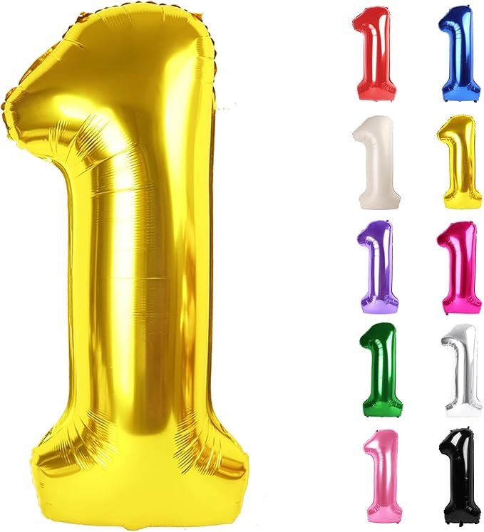 Gold Number 1 Balloon for First Birthday 40 Inch, 1st One Number Balloons Birthday Decorations for Girl Boy Toddler Baby