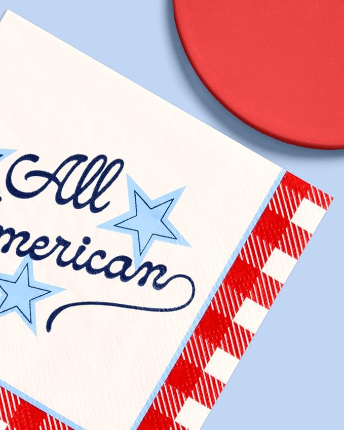 xo, Fetti All American Napkins - 24 Paper Napkins | 4th of July, Patriotic Party, USA Decor, Red White Blue, Americana, Independence Day, Summer BBQ