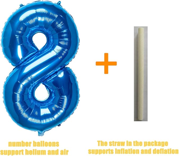 32 Inch Blue Number 8 Balloons Foil Ballon Digital Birthday Party Decoration Supplies (Blue Number 8 Balloon)