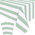 Kesfey 3 Packs Sage Green and White Vertical Striped Table Cloth 54 x 108 Inches Sage Green Stripe Table Cover Disposable Plastic Sage Green Tablecloths Waterproof Picnic Tablecover for Baby Shower