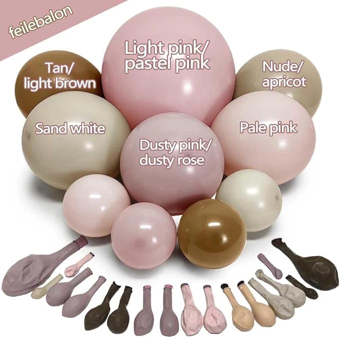 Pink Brown Balloon Arch Kit Double Stuffed Light Dusty Rose Pink Mauve Sand White Cream Nude Tan Balloon Garland for Birthday Baby Shower Cowgirl Bridal Wedding Western Party Decoration