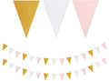 Pink White Gold Pennant Banner - 2 Pack Glitter Sprinkles Paper Triangle Flags, Birthday Bachelorette Engagement Wedding Baby Bridal Shower Party Decorations Bunting Lasting Surprise