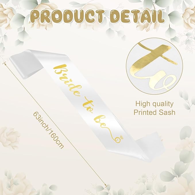 Gold Bride to Be Sash & White Hair Bow Veil for Bachelorette Party, 2Pcs Bridal Veil and Sash Set for Women and Girls,Bach Party Favors Accessories for Wedding Bridal Showers Engagement Party Supplies