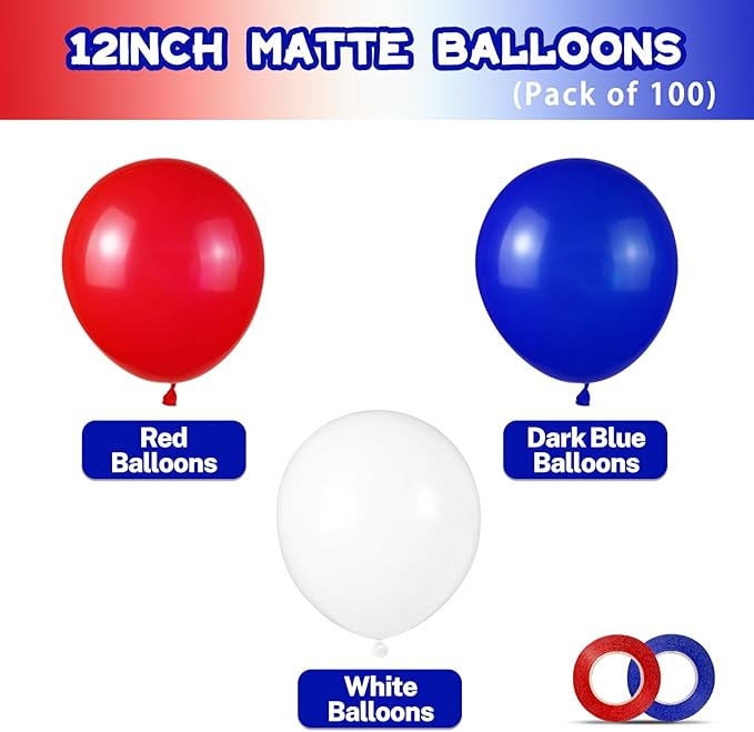 Red White and Blue Latex Balloons 100 Pack for 4th of July Decorations Independence Day Patriotic Anniversary Graduation Birthday Wedding Nautical Party Supplies