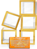 Ledido Gold Transparent Balloon Boxes With 78 Letters, Baby Boxes with Letters for Baby Shower Clear Letter Boxes for Party Graduation Wedding Birthday Baby Shower Decorations 5 PCS