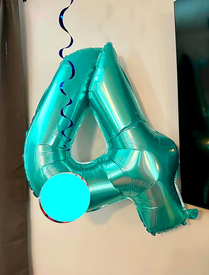 4 Birthday Balloons, 40 Inch 4 Balloons for Birthday Party Decoration, Blue-Green Number 4 Ballon for 4, 14, 24, 40 Celebration, Birthdays, Christmas, Anniversary Decor
