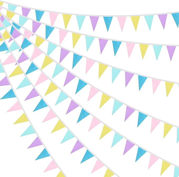 Tatuo 120 Pcs/45 Feet Pennant Banner Flags 4 Pack Pastel Garland Party Decorations Colorful Triangle Bunting Banner Fabric Pennant Flag for Pastel Birthday Easter Garden Baby Shower Wedding Outdoor