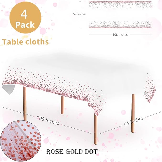 2 Pack Plastic Tablecloth Disposable Rose Gold Tablecloth for Rectangle Tables 54" x 108" Party Decorations Birthday Thanksgiving Christmas Valentines Wedding Outdoor BBQ Picnic (Rose Gold, 2 Pack)
