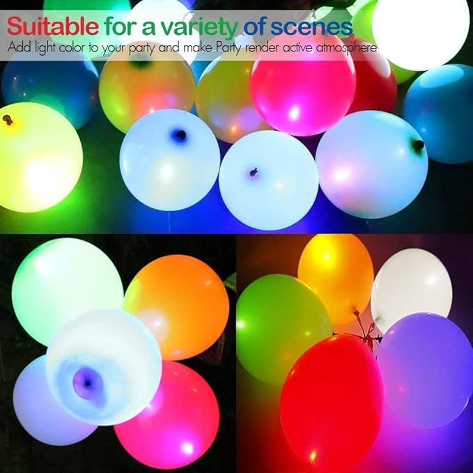 20 Led Balloons,W/10 Color Ribbins,Multi-colored Led Light Up Balloons Lasts 24 Hrs,Glow in the Dark Party Supplies For Birthday Party Halloween Christmas Decorations (Multicolored)