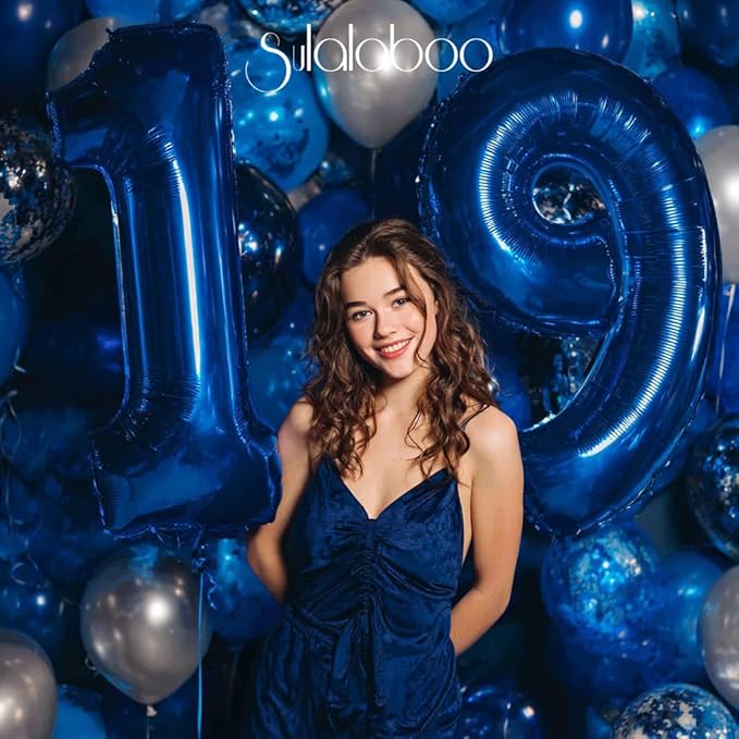40Inch Navy Blue Number 19 Balloon Large Helium Royal Blue Number Balloons 0-9 Giant Digital 19th Foil Mylar Big Party Balloon for Boy Birthday Party Anniversary Graduation Decorations